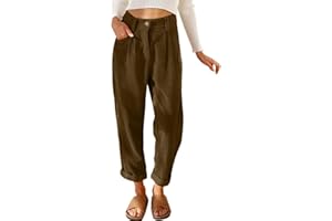 Yutdeng Pantalones de Pana para Mujer Cintura Alta Pantalones Casuales Cintura Elástica Holgados Pantalon Largos Pierna Recta Elásticos Invierno Otoño Pantalón de Pana Mujer Vintage Sólido Bolsillos