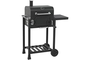 CosmoGrill Outdoor Jr. Smoker Barbecue Charcoal Portable BBQ Grill, Built-in Thermometer, Adjustable Charcoal Pan and Chimney, Wheels, Storage | Compact Coal BBQ Smoker for Home Garden Party Cooking