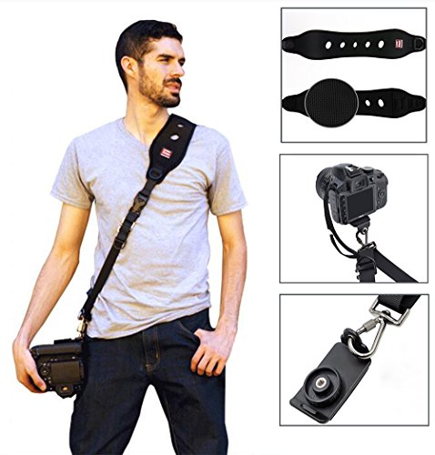 Motionjoy Professional Caméra Bandoulière Kit, Anti-Dérapant Rapide Bandoulière Sangle cou Courroie avec Plaque de Dégagement Rapide et Attache de Sécurité pour Tous DSLR SLR Caméra - Noir