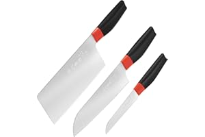 SHI BA ZI ZUO 3-częściowy Zestaw Noży Kuchennych, Profesjonalny Nóż Santoku, Nóż Użytkowy, Nóż do Owoców, Tasak do Mięsa, z Ergonomicznym Uchwytem