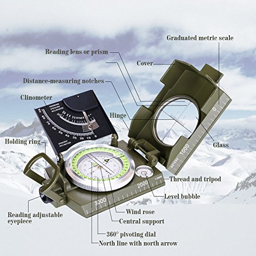 ARINO Kompass Linseatischer Kompass Professioneller Peilkompass Militär- Wanderkompass mit Leuchtziffern für Expeditionen Camping Wandern Outdoor Sport Backpacker XL mit Schutztasche - 2