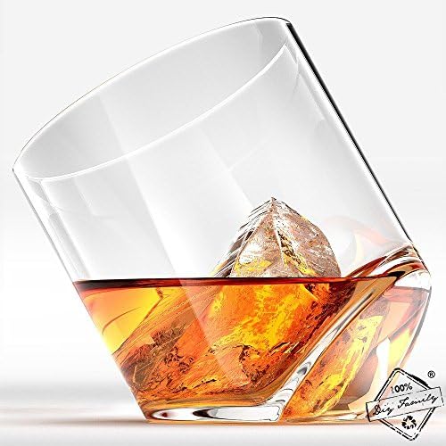 Diy Family Store Rocker Whiskey Glasses, Scotch Glasses Set of 2. Unique, Elegant, Dishwasher Safe, Glass Liquor or Bourbon Tumblers. Ultra-Clarity Glassware.