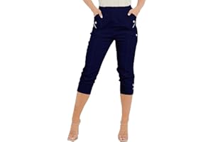 AR Paris Fashions® Women Cherry Berry Capri 3/4 Trousers, Ladies Elasticated Cotton Stretch Cropped Bottom Pants Plus Size 10-24