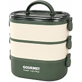 Gourmet Health Light Meal 3 Katlı Paslanmaz &Ccedil;elik Sefer Tası Yeşil | BPA İ&ccedil;ermez, Sızdırmaz Kilit Sistemi, Bulaşık Makinesind