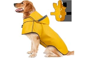 AYASEEN Dog Raincoats Waterproof Coat, Lightweight Hooded Rain Coats with Leash Hole/Reflective Strip/Hoodie, Adjustable Dog Rain Coat Reflective Raincoats for Walking, Yellow - L