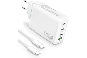ATTNINE Chargeur USB C 100W, Chargeur GaN Rapide, Adaptateur Secteur 4 Ports pour MacBook Pro, MacBook Air, Google Pixelbook, ThinkPad, Dell XPS, iPad Pro, Galaxy S22/S20, iPhone 15/Pro et Plus Encore