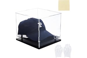 SUPERFINDINGS Acrylic Baseball Hat Display Boxes Football Cap Display Stand Hat Dust-Proof Cases Rectangle Clear for Display Holder Stand Includes 1Pc Glove and Cleaning Cloth,21.8x20.05x17.5cm