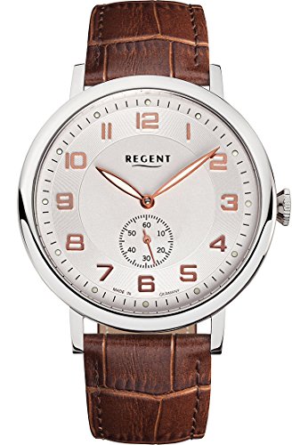 Regent Herren-Armbanduhr Analog Handaufzug One Size, silberfarben, braun