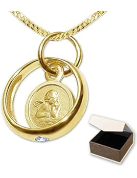 CLEVER SCHMUCK-SET Goldener kleiner Taufring mit Einhänger Engel rund und Zirkonia weiß glänzend 333 GOLD 8 KARAT...