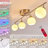 LED DECKENLAMPE: Diese 4-flammige Deckenleuchte ist ein moderner Akzent, der für eine angenehme Beleuchtung in kleinen und mittelgroßen Räumen sorgt. An zwei Metallstangen sind vier runde Lampenschirme aus weißem Glas befestigt.