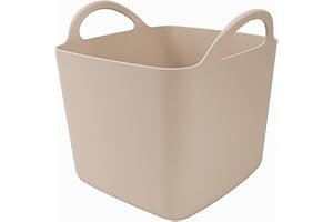 PLASTIFIC Heavy Duty Plastic Flexi Tub Home Garden Flexible Storage Bucket Laundry Toys Kitchen Bucket, Rubble Container, 2-Handled Recycled Tub (9L- Taupe Flexi Tub Square)
