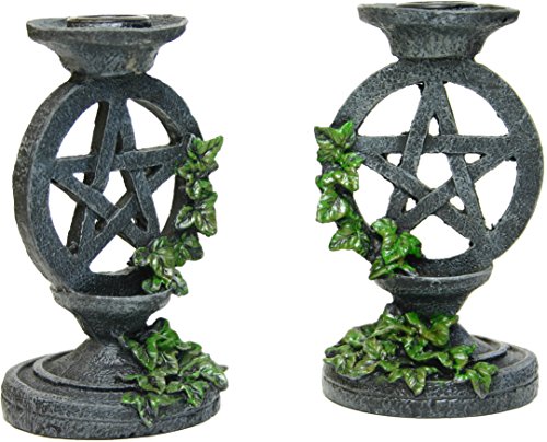 Kerzenständer Pentagramm Efeu Rankenblättern farbig bemalt 1 Paar - Kerzenhalter