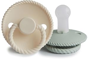 FRIGG Silikonowy smoczek, 2 sztuki, silikonowy smoczek, nie zawiera BPA, wyprodukowany w Danii, symetryczny smoczek w kształcie wiśni (kremowy/szałwiowy (6-18 miesięcy))