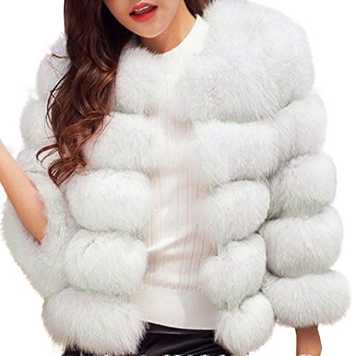 Yukong Women's Short Fluffy Faux Fur Coat Ladies Winter Cardigan Jacket Outerwear (L, White)