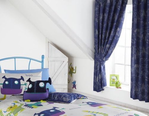 66x72" FULLY LINED CURTAINS FRIENDLY MONSTERS, BLUE / NAVY, PURPLE, GREEN, 'BOO' 'GOTCHA' 'SCREAM'