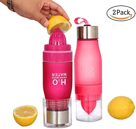 Fruit Infuser Water Bottle, BPA Free Water Bottle for Sports &amp; Outdoors Fitness Hydration 650ML H2O Lemon Water Bottle with Fruit Infuser, Easier DIY Your Flavored Fruit Juice, Iced Tea, Lemonade &amp; Sparkling Beverages (2 Pack)
