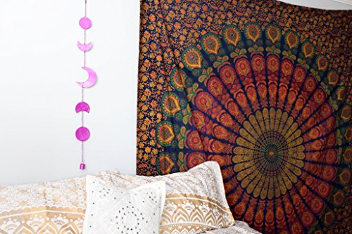 marubhumi® Traditionelle indische Hippie Baumwolle Tapisserie, Rainbow Boho Hippie Strand Überwurf Vorhang, Wandbehang, Bohemian Wandbehang, 215 x 235 cm - 4