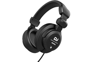 Roxel RDJ V55 Casque de surveillance DJ, pilote de 50 mm pour une réponse prolongée et design arrière fermé, câble spiralé de 2,5 m, adaptateur de prise de 6,35 mm pour mixage et équipements Hifi