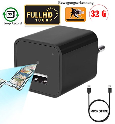 Preisvergleich Produktbild MCF Versteckte Kamera 1080P HD Spionagekamera mit Aufzeichnung Mini Überwachungskamera kleine Kamera USB Aufladeeinheit Bewegung entdecken mit 32GB Charger ladegerät Kamera Home Security Wandladegerät Überwachungskamera