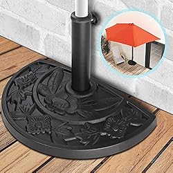 Demi-Pied de Parasol - 9kg, Mélange de Résine Synthétique et de Ciment, Imitation Fonte Motif Fleur - Demi-Cercle, Base de lestage Parasol pour Balcon ou Terrasse