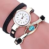 Deanyi Armbanduhr Mädchen Damen Causual einfache Art und Weise Frauen Quarz Uhr mit Strass Geschenk Set Kristall Accented Keramik Metall Schwarz Schmuck