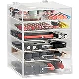 Beautify 6 Tier Clear Acrylic Cosmetic Makeup Cube Organiser With 5 Drawers & Removable Divider