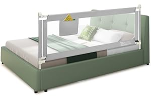 COSTWAY Bed Rail, Height Adjustable Toddler Protection Guard with Storage Pocket and Double Safety Lock, Vertical Lifting Anti-Fall Beds Mesh Guardrail for Toddlers Kids (Grey, 196cm)