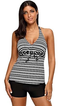 V Neck Padded Printed Tankini Top and Shorts