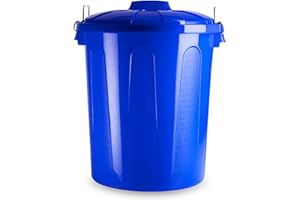 ACAN Tradineur - Pattumiera in plastica con manici in metallo, realizzata in plastica, con coperchio, riciclaggio, industriale, casa (blu, 51 litri)