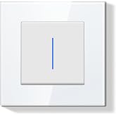 BSEEDLIFE Wall Switch, Wall Switch with Glass Frame with LED Indicator, 1 Gang 2 Way, Easy Installation Claw Hook Design, 86