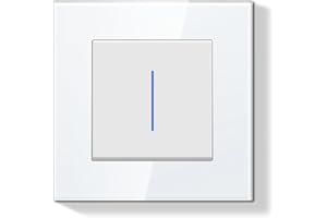 BSEEDLIFE Interruptor Pared,Interruptor Conmutador de Pared con Marco de Cristal con LED Indicador,1 Gang 2 Vías,Fácil Instalación Diseño de Gancho de Garra,86 * 86mm Blanco