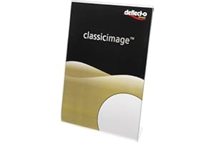 Deflecto Tischaufsteller Classic Image, schräg, A4, Hochformat, 210 x 293 x 80 mm, glasklar, einseitige Präsentation, Menükartenhalter, Werbeaufsteller