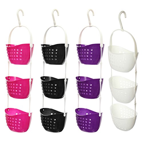 OUNONA 3-Tier Duschkorb Hängend mit Haken zum Einhängen (Rose Rot) - 3