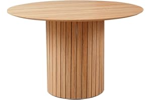 ‎JZGORC JZGORC Moderner Runder Esstisch im Wabi-Sabi-Stil, Hellbrauner Esstisch mit Holzmaserung und Zylindrischer Basisstütze, 120 x 120 x 76 cm – Hellbraun