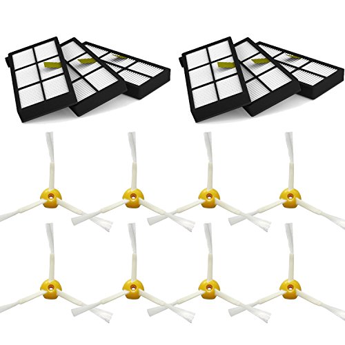 Smartide filtro y kit de cepillo lateral para Irobot Roomba 800 870 880 Aspirador de reemplazo - Incluye 6 piezas de filtros y 8 piezas de 3 brazos cepillos laterales