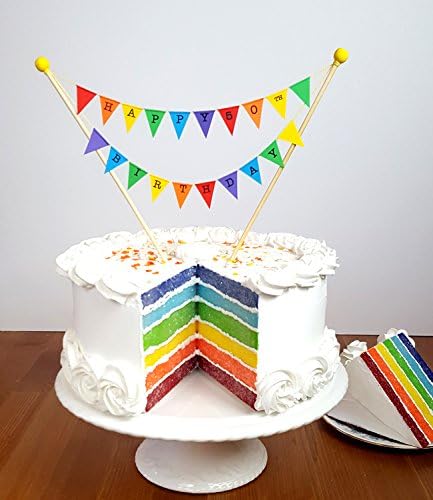 Amazing Buntings, Happy 50th Birthday Cake Topper, Handmade Rainbow Bunting Flags Banner Party Decoration, Fully Assembled, w/h Food Grade Wooden Poles