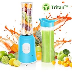 Aigostar Sky 30IWX - Mini blender mixeur portable pour smoothies, milk-shakes et jus de fruits sans BPA. Puissance de 350W. Inclus 2 verres en Tritan de 600 ml et 2 couvercles.