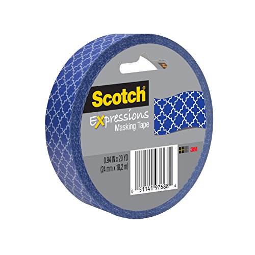 ScotchExpressions Masking Tape, 0.94 x 20 yd, Blue Quatrefoil, 6 Rolls (3437-P9) by Scotch