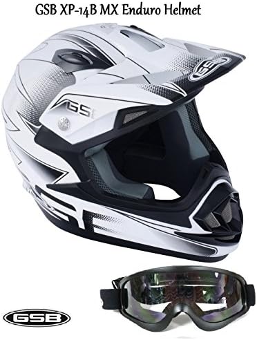 MOTORBIKE GSB XP-14B MX OFF ROAD ADULT HELMET Motorcycle Motocross Quad Sports ECE Approved Helmet Black/White + Moto X1 Matt Black Goggle (M)
