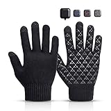 SHOLOV Gants Hiver, Gants Hiver Chaud Tactile Antiderapant Super Doux Gants Tricotés Sport Hiver Gants Vélo Cyclisme Moto pour Homme Femme,Noir