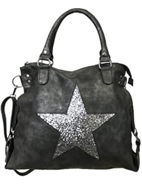STERN Glitzer Damen Tasche Star Fashion Shopper Henkeltasche Glanz Style