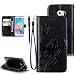 Produktbild Hülle für Samsung Galaxy S6 Edge, Hancda PU Leder Handyhülle Brieftasche Schmetterling Muster Design Etui Bookstyle Case Standfunktion Flip Cover mit Kartenfach Handytasche Schale für Samsung Galaxy S6 Edge - Schwarz