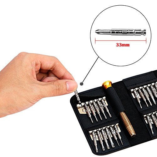 SYCEES Gehärtet Mini Schraubendreher Set 25-teilig Präzisions Magnetisierbar Wechseleinsätze mit 2 Plektron Reparatur Set für Apple Handy PC Laptop Kamera, Brillen, Uhren iPhone 6 6s plus - 4