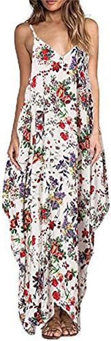 VEVESUNDO Loose Spaghetti Strap Floral Holiday Dress Party Beach Summer Boho Sleeveless Casual Long Shirt Blouse Dresses UK 6 8 10 12 14 16 18 (UK 18, Red Floral Print 13)