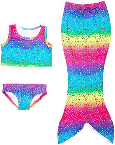FAIRYRAIN 3pcs Childs Kids Girl Mermaid Tail Costume Sea-Maid Swimwear Swimsuit Multiple Colours Bikini Set