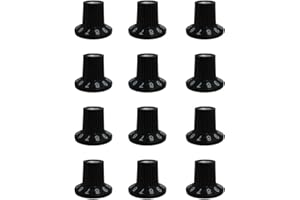 IKN Black AMP Skirted 1-10 Knobs with Silver Al Disc Push-on Mounting for D-shaped Shaft Pots Acoustasonic Series Amplifiers, Pack of 12