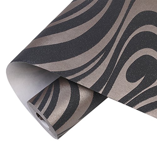 Little Thing Dick Non-Woven Modern Luxus Abstrakt Kurve Gestreift 3D Wallpaper Tapeten Wand Wandaufkleber für Schlafzimmer Wohnzimmer TV Hintergrund 0.7×8.4m (Schwarz) - 9