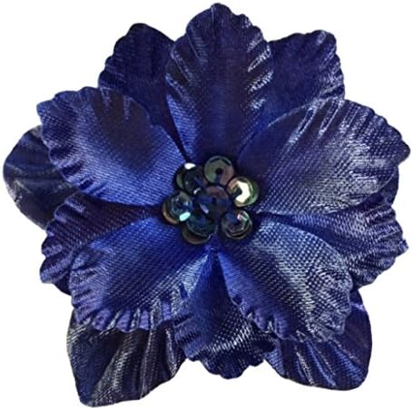 Cuteque International 6-Piece Satin Gladiola Flower with Matching Color Sequin Clusters Sewn in Center, 2.25-Inch, Navy