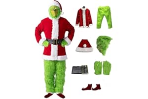 BGGNG 7 Pcs Santa Claus Costume Santa Costume Set, Including Mask Grinch Green Monster Suit for Adults, Christmas Party Cosplay Costume Theme Party, for Carnival Christmas Cosplay