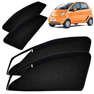 Autofact Magnetic Window Sunshades / Curtains for Tata Nano [Set of 4pc - Front 2pc with Zipper ; Rear 2pc Without Zipper] (Black)